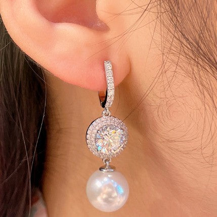 Classy Zirconia Halo Pearl Drop Earrings