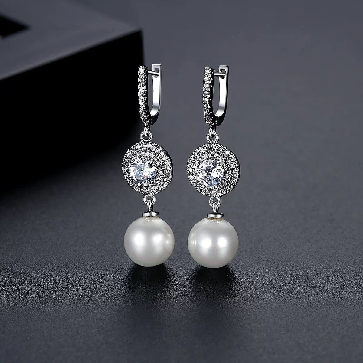 Classy Zirconia Halo Pearl Drop Earrings
