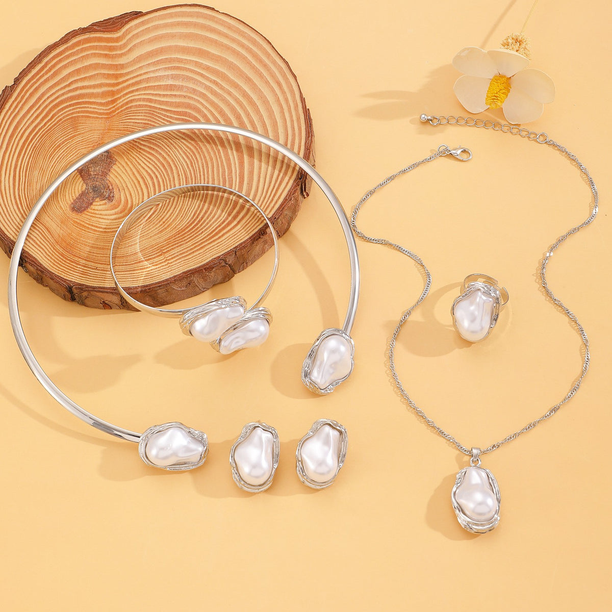 Classy Irregular Faux Pearl Necklace, Bracelet & Earring Set