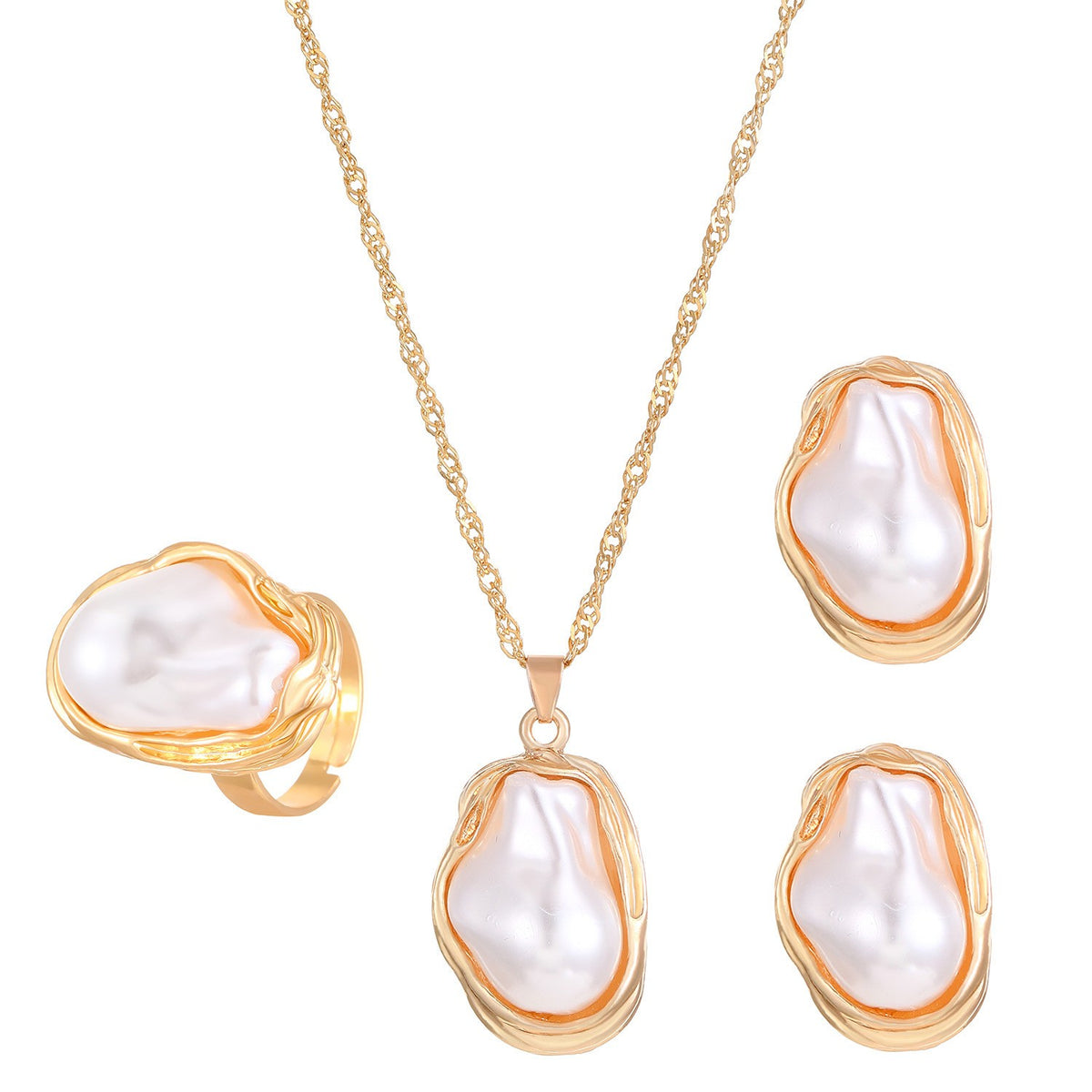 Classy Irregular Faux Pearl Necklace, Bracelet & Earring Set