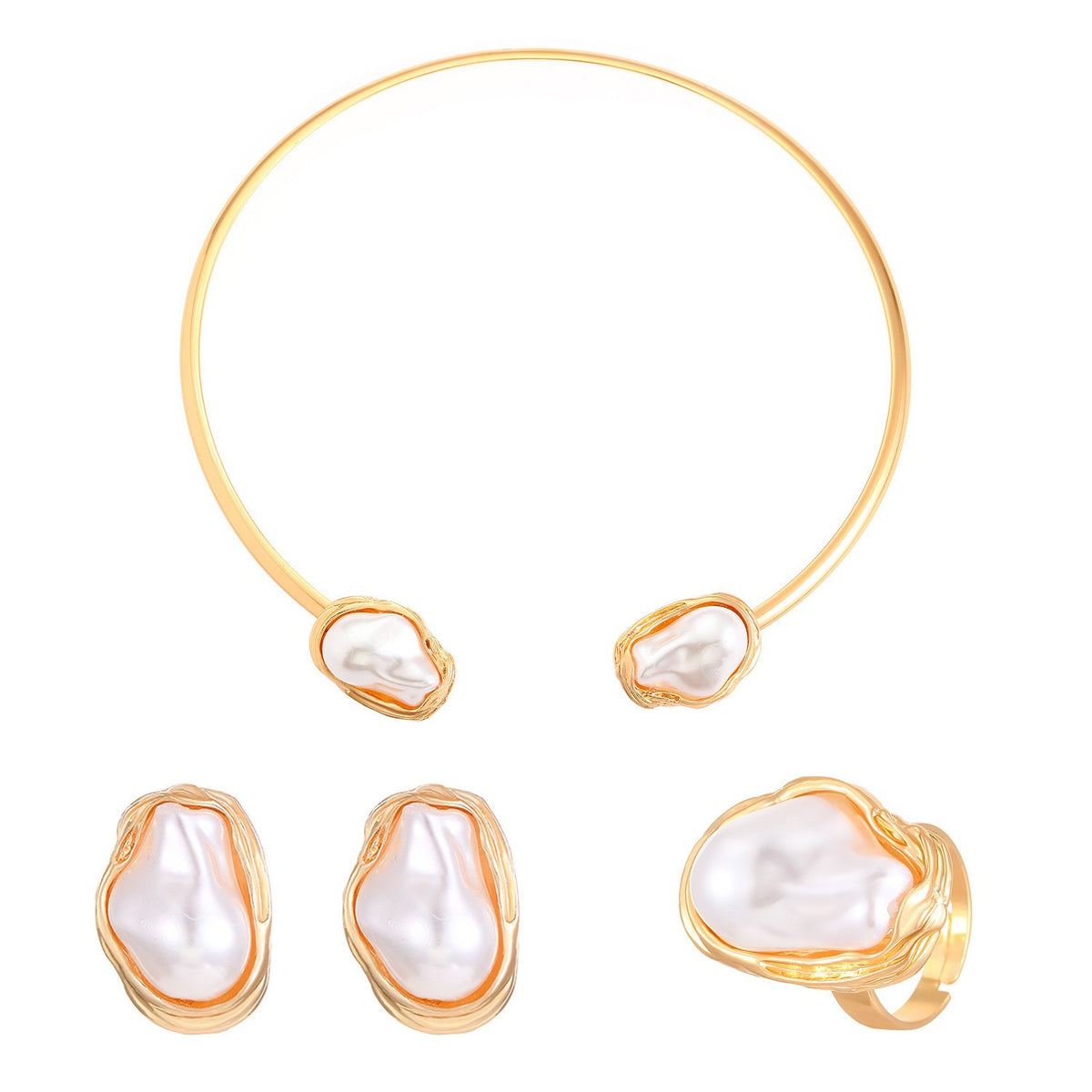 Classy Irregular Faux Pearl Necklace, Bracelet & Earring Set