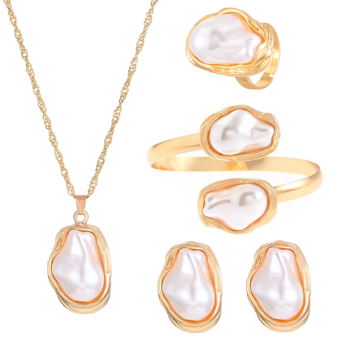 Classy Irregular Faux Pearl Necklace, Bracelet & Earring Set
