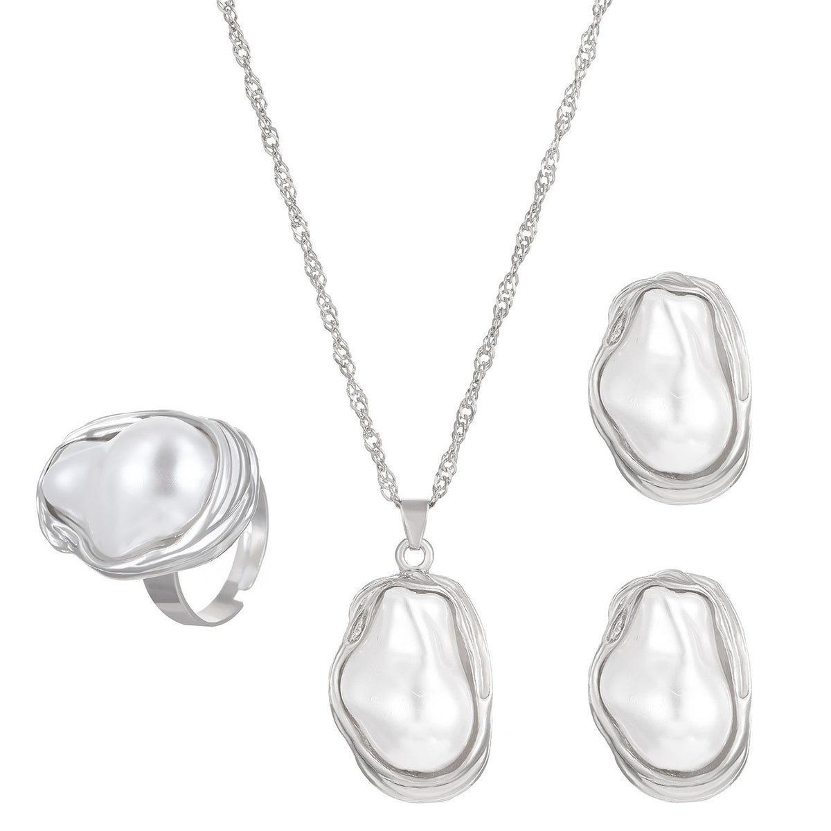 Classy Irregular Faux Pearl Necklace, Bracelet & Earring Set