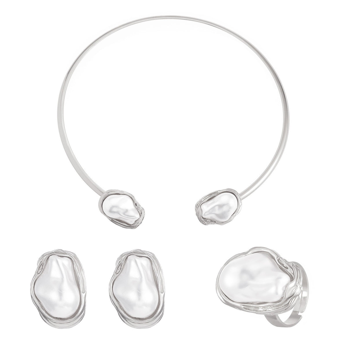 Classy Irregular Faux Pearl Necklace, Bracelet & Earring Set