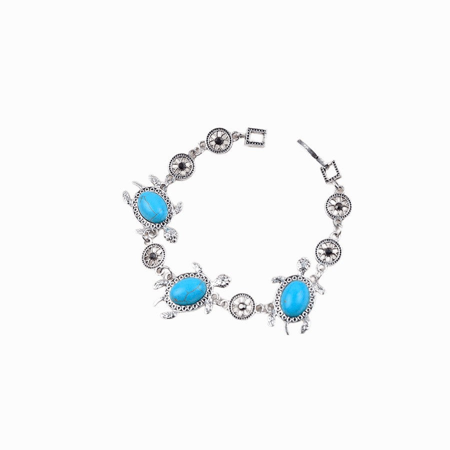 Boho Vintage Turquoise Turtle Necklace, Bracelet & Earring Set