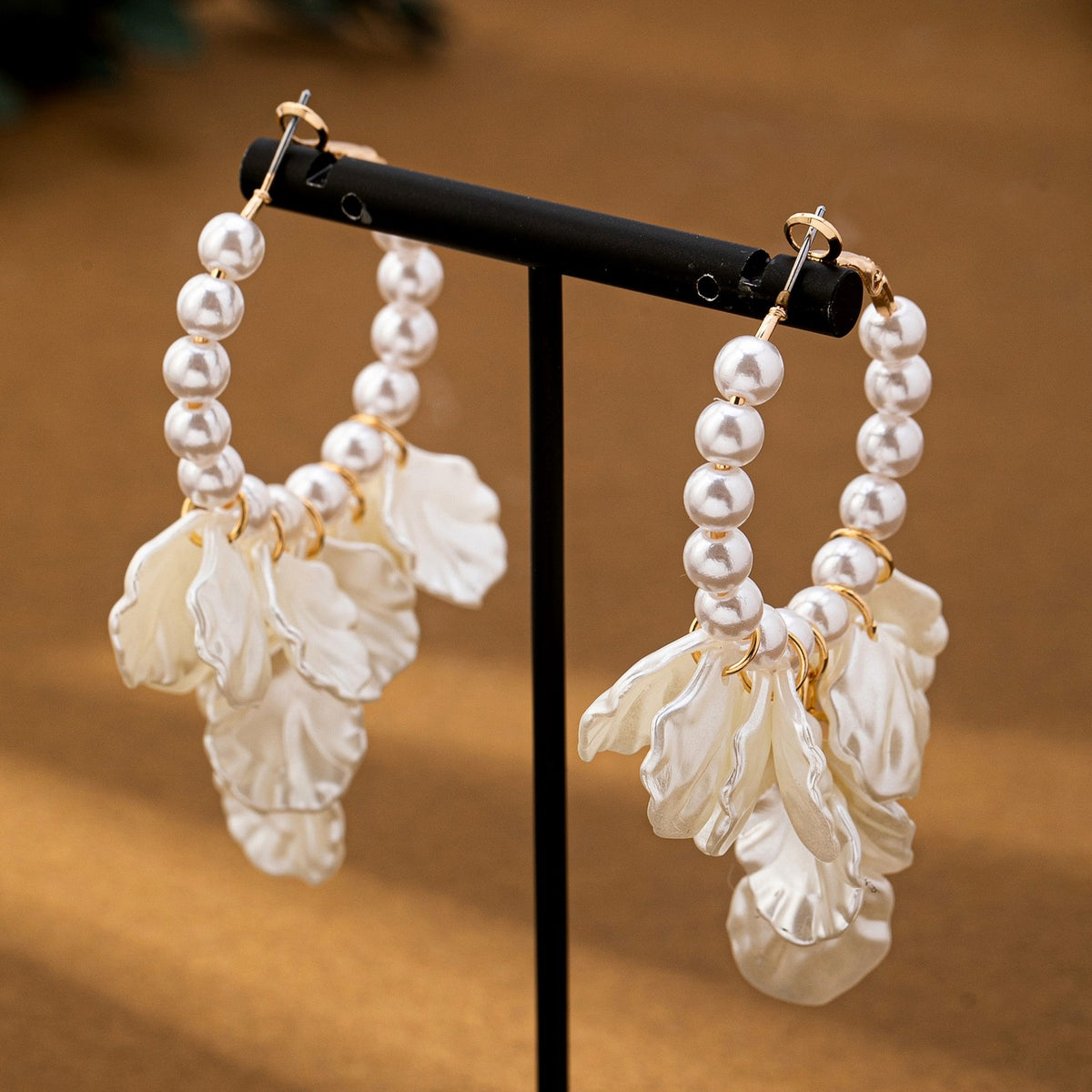 Romantic Faux Pearl Floral Hoop Earrings
