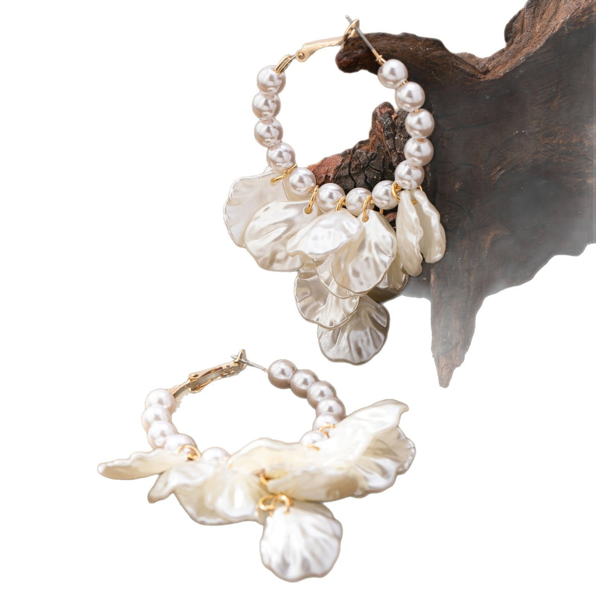 Romantic Faux Pearl Floral Hoop Earrings