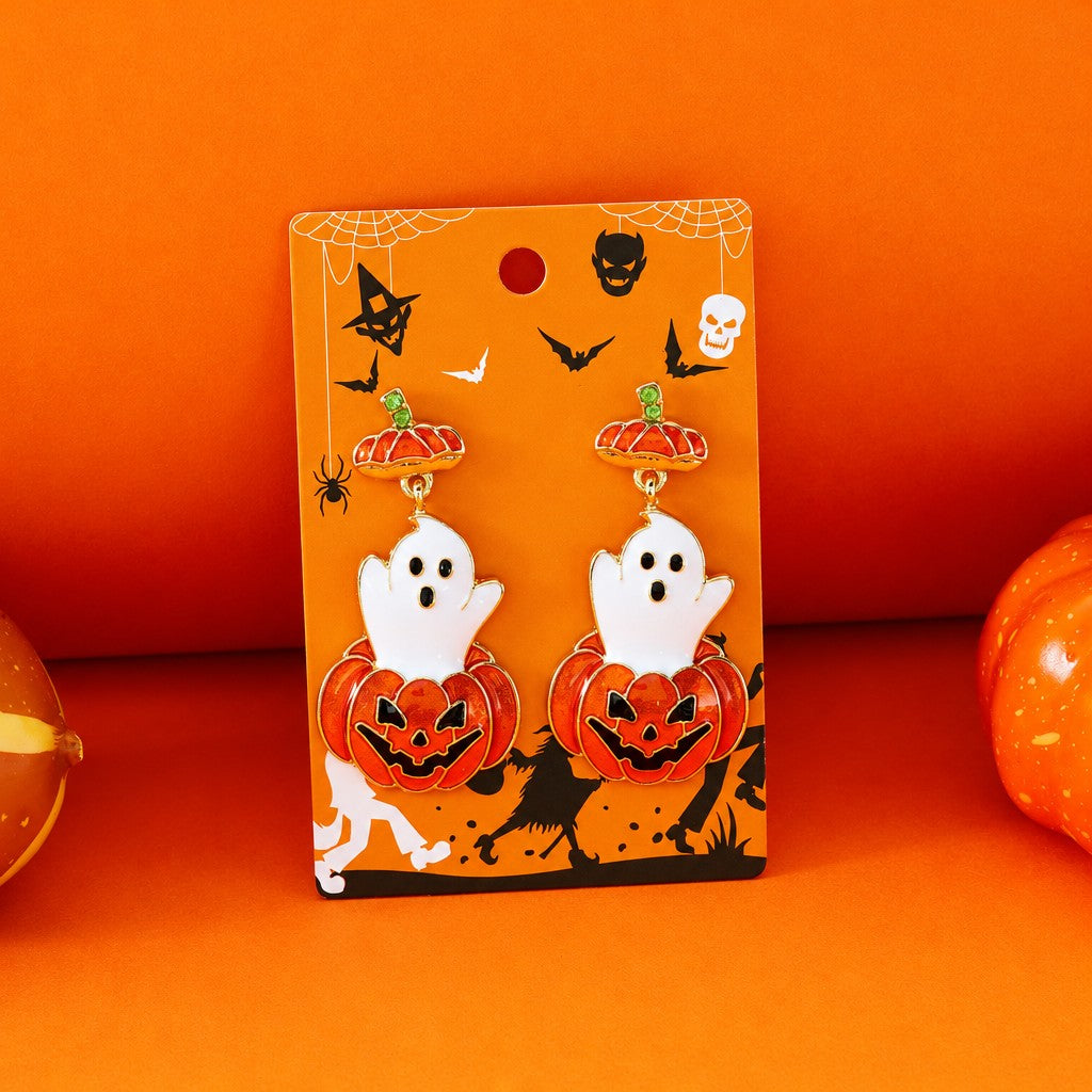Playful Enamel Ghost Pumpkin Earrings