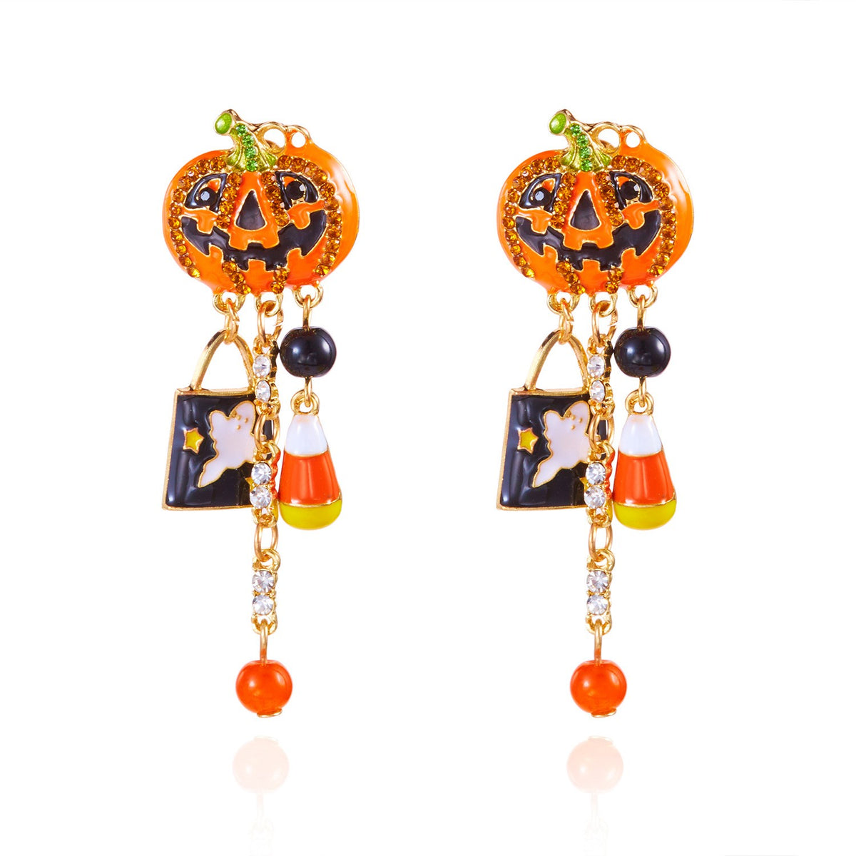 Playful Enamel Ghost Pumpkin Earrings