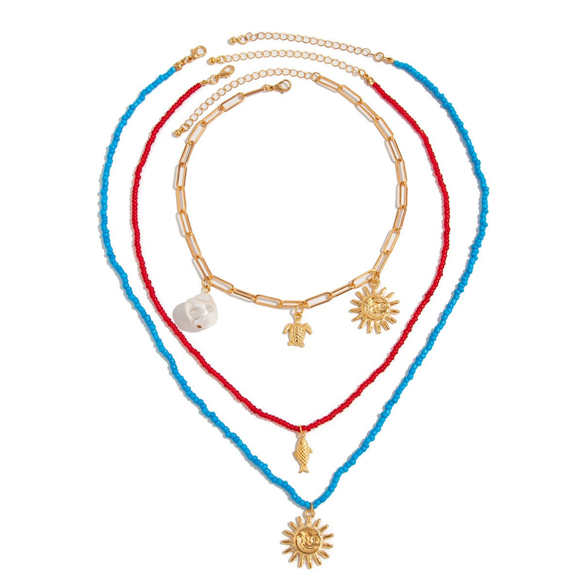 Boho Pink & White Beaded Layered Necklace