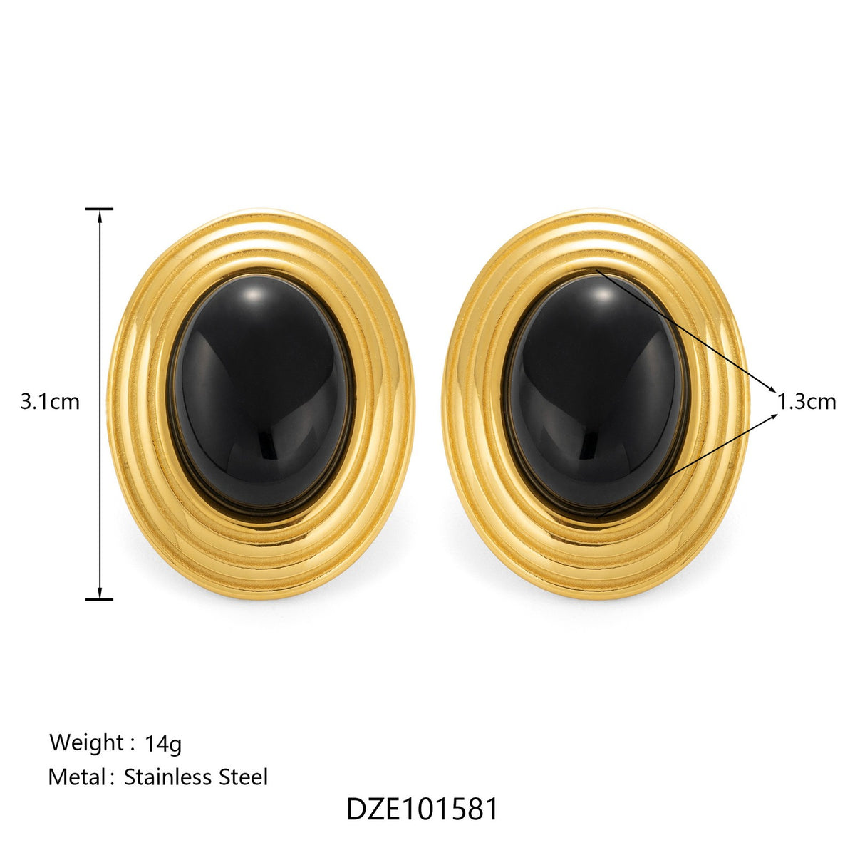 Vintage Black Cabochon Necklace and Earring Set