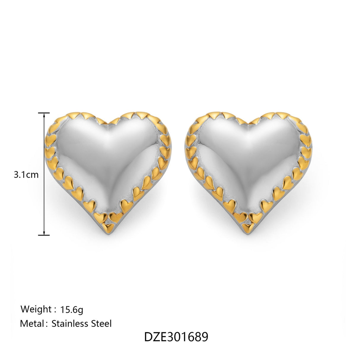 Classy Two-Tone Chunky Heart Earrings