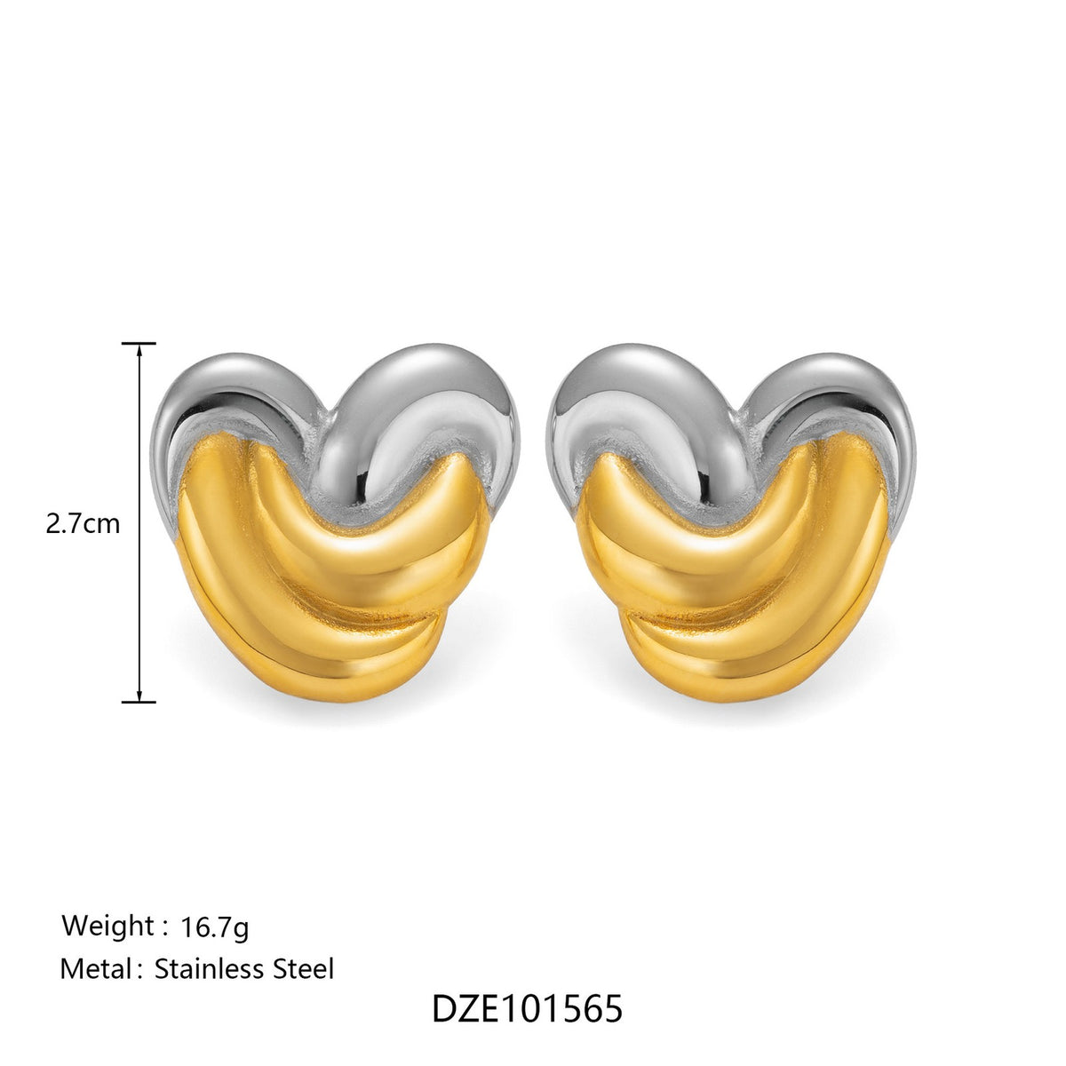 Classy Two-Tone Chunky Heart Earrings