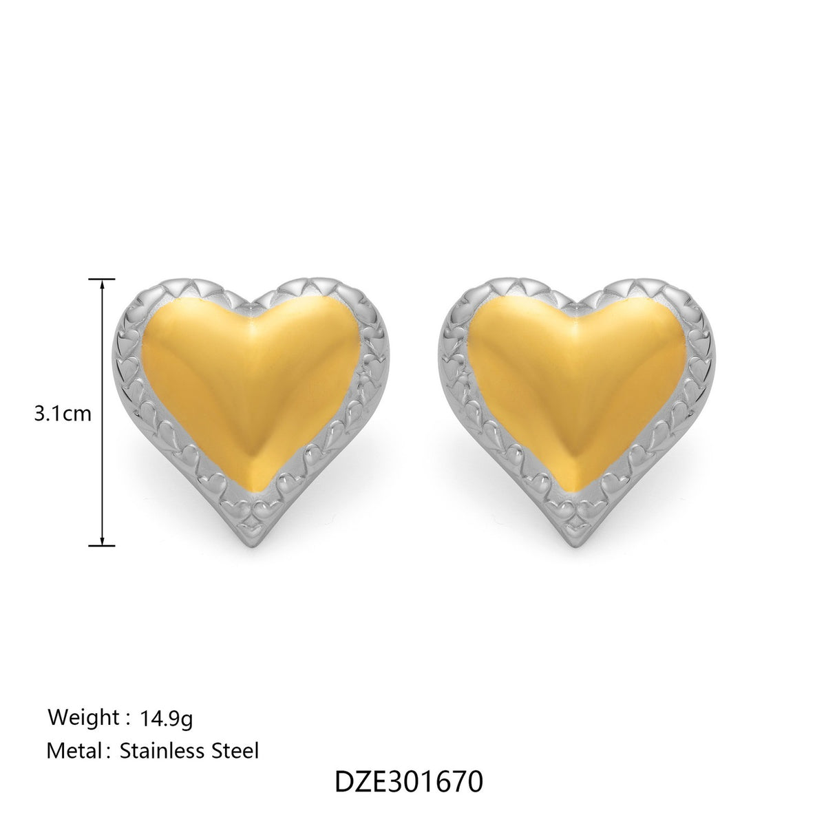 Classy Two-Tone Chunky Heart Earrings