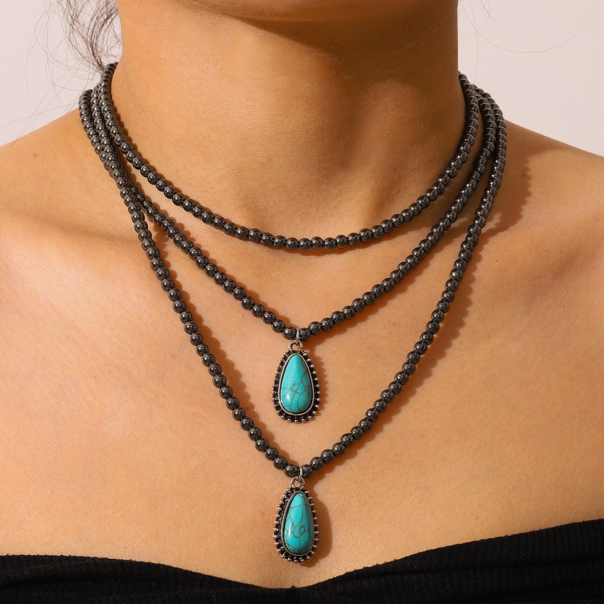 Boho Layered Teardrop Turquoise Necklace