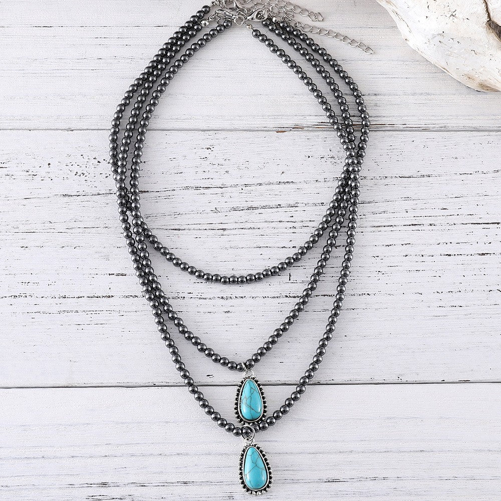 Boho Layered Teardrop Turquoise Necklace