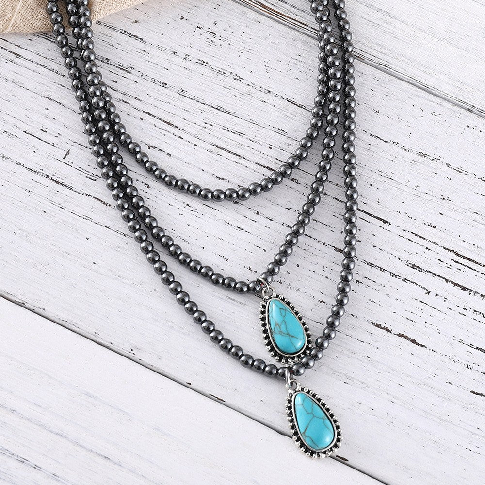 Boho Layered Teardrop Turquoise Necklace