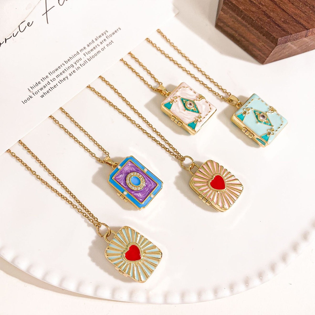 Dainty Enamel Book Locket Necklace