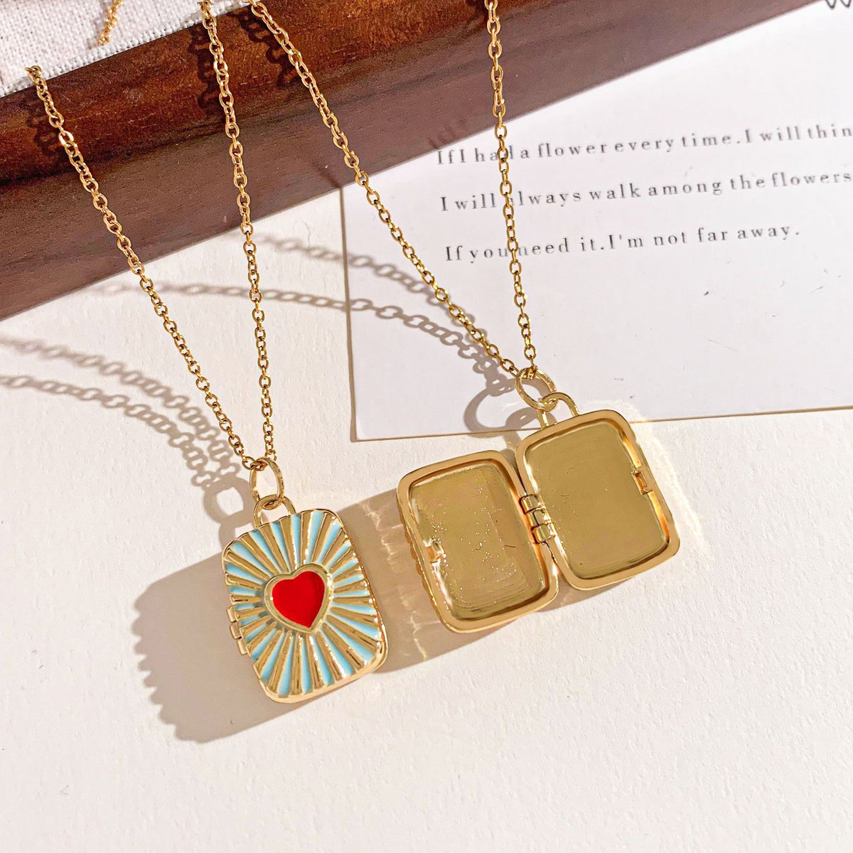 Dainty Enamel Book Locket Necklace