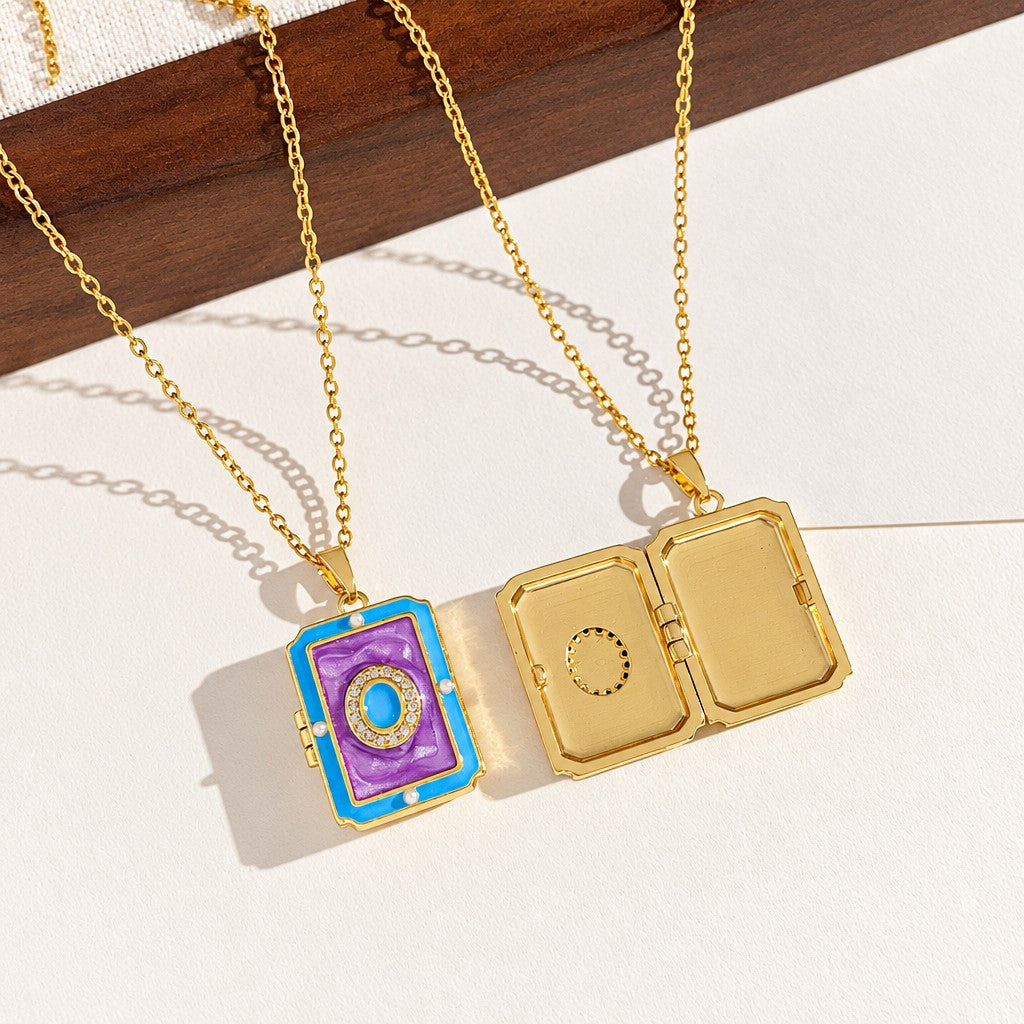 Dainty Enamel Book Locket Necklace