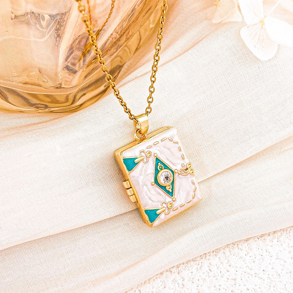 Dainty Enamel Book Locket Necklace