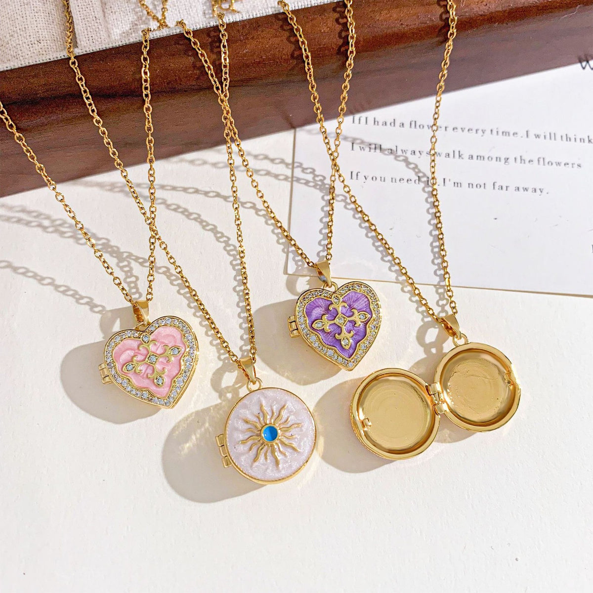 Romantic Enamel Photo Locket Necklace