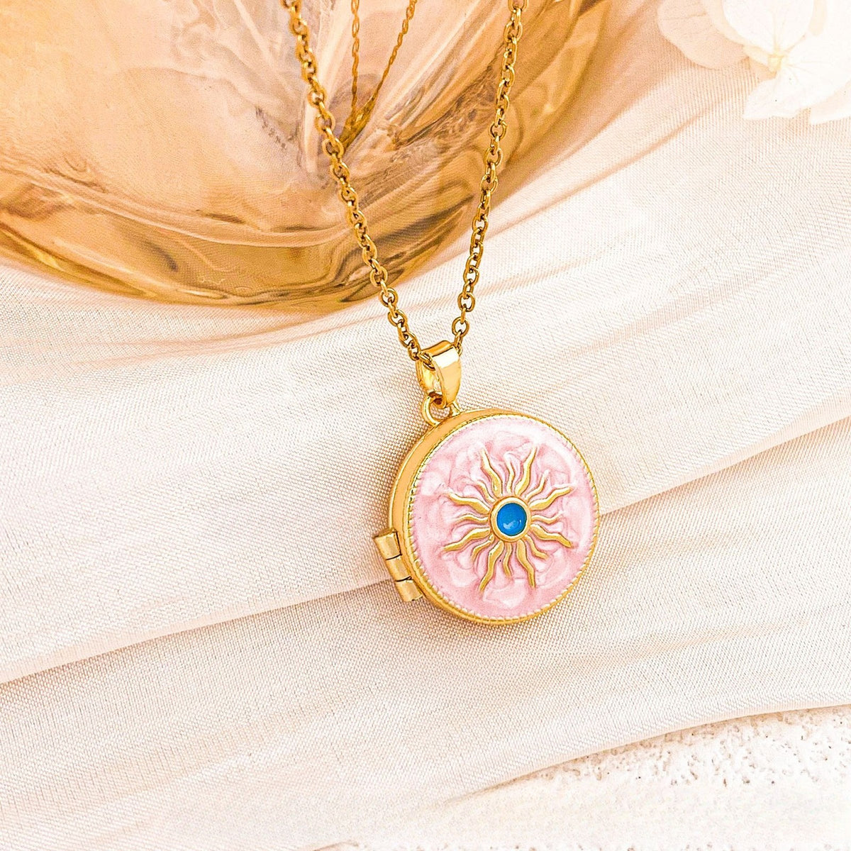 Romantic Enamel Photo Locket Necklace