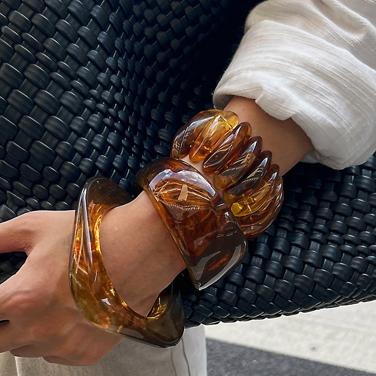 Statement Amber Resin Cuff Bracelet Set