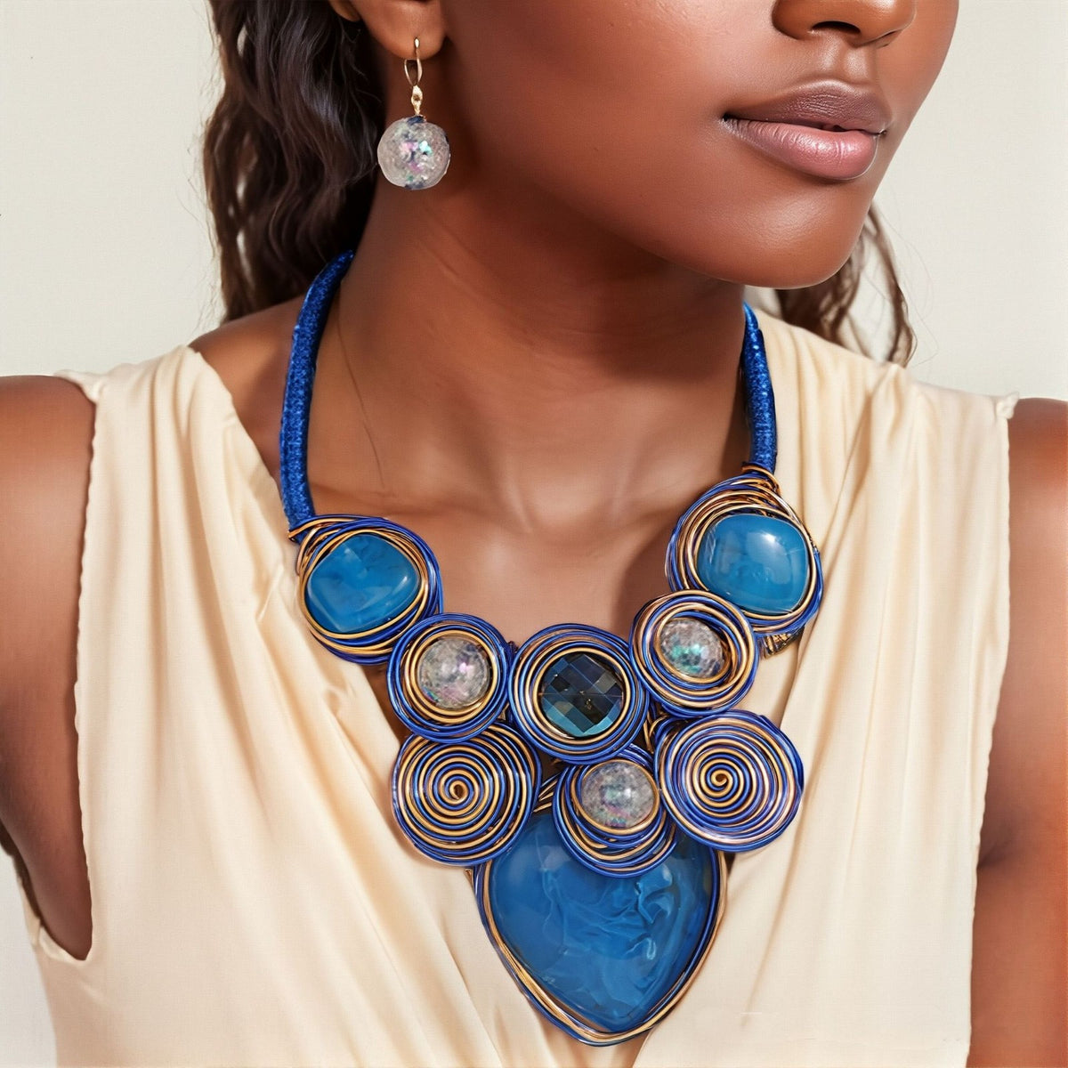 Boho Amber Wire Spiral Necklace & Earring Set