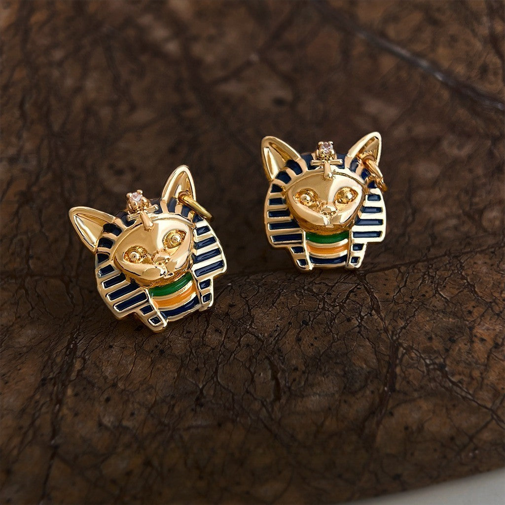 Vintage Egyptian Cat Pharaoh Stud Earrings