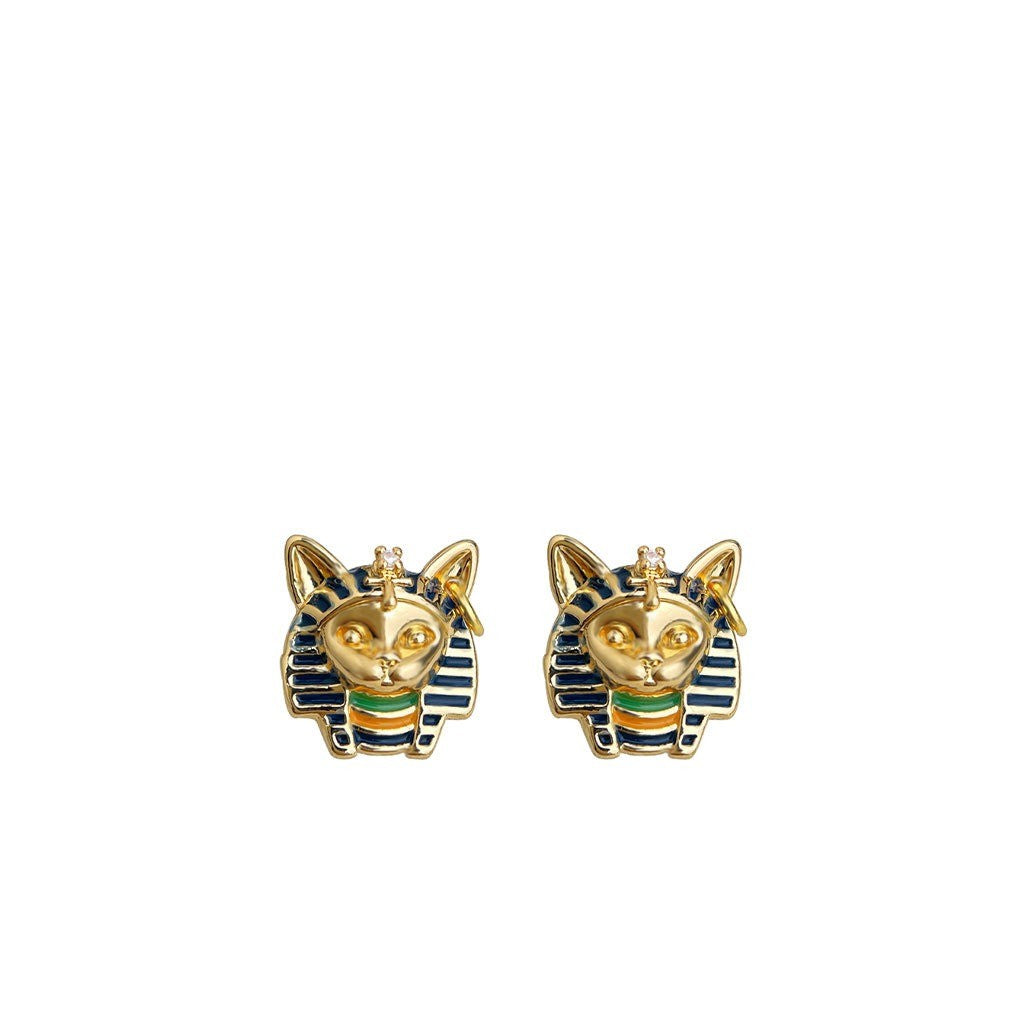 Vintage Egyptian Cat Pharaoh Stud Earrings