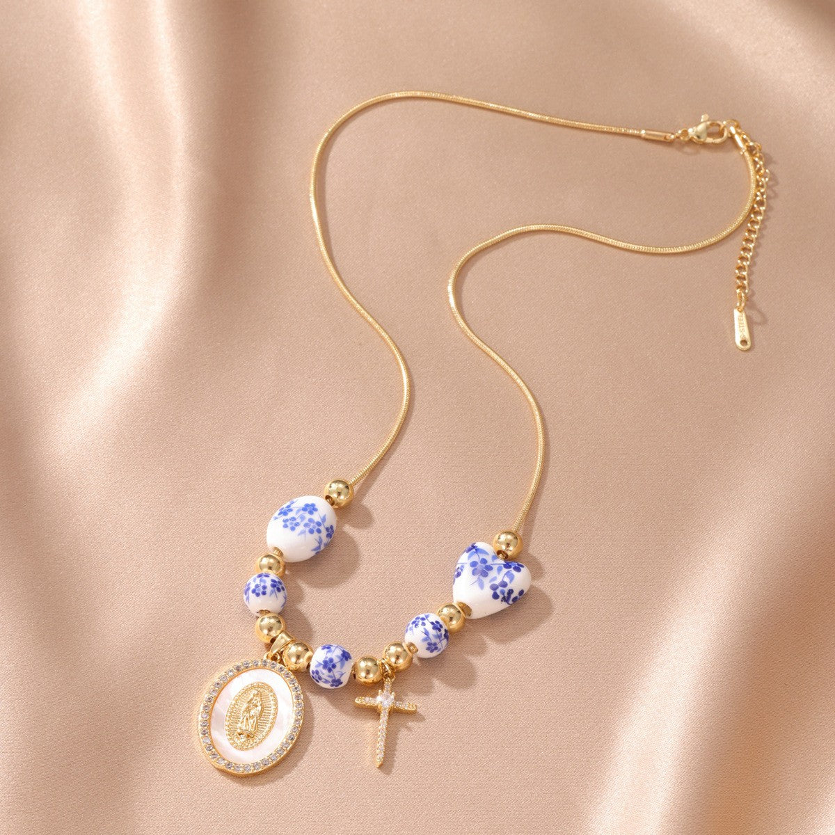 Boho Blue Floral Medallion Necklace