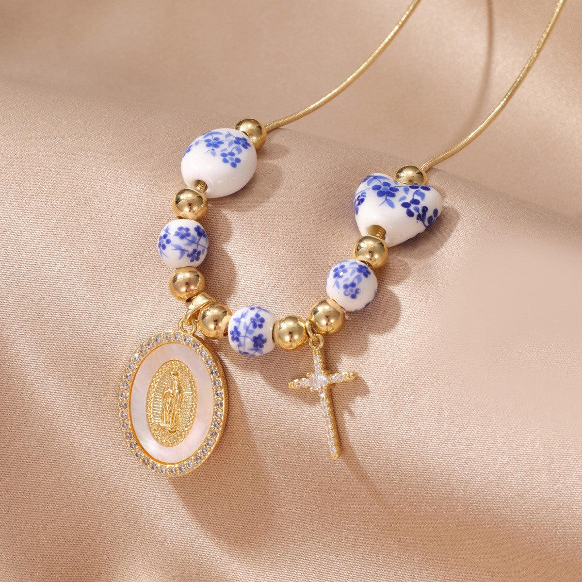 Boho Blue Floral Medallion Necklace