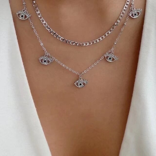 Dainty Layered Evil Eye & Sun Necklace