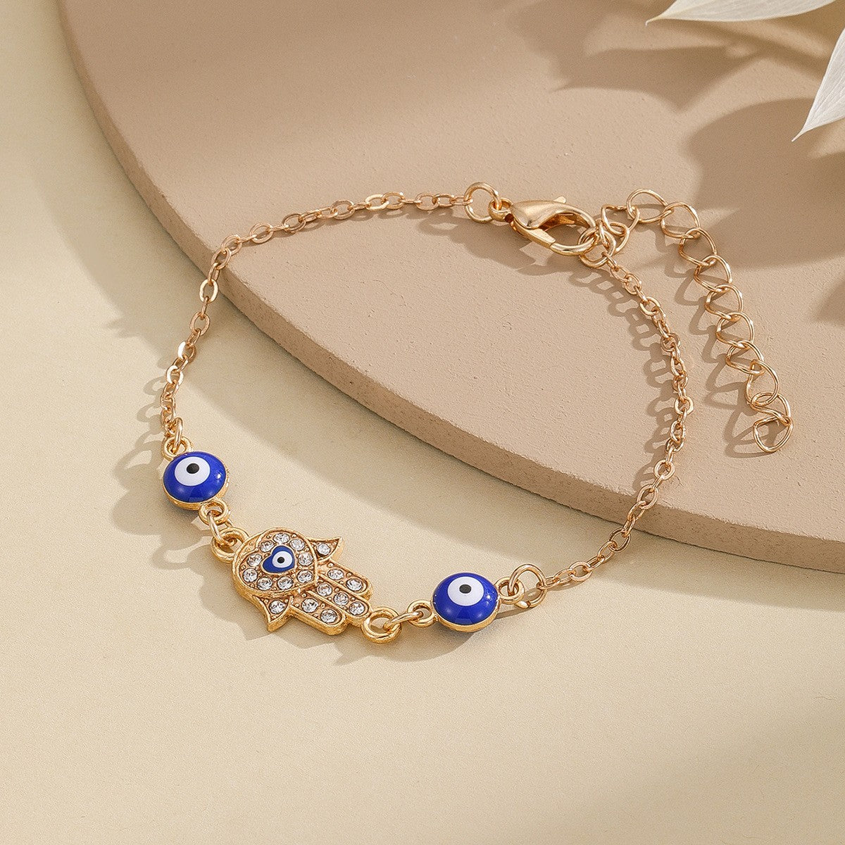 Dainty Rhinestone Hamsa & Evil Eye Bracelet
