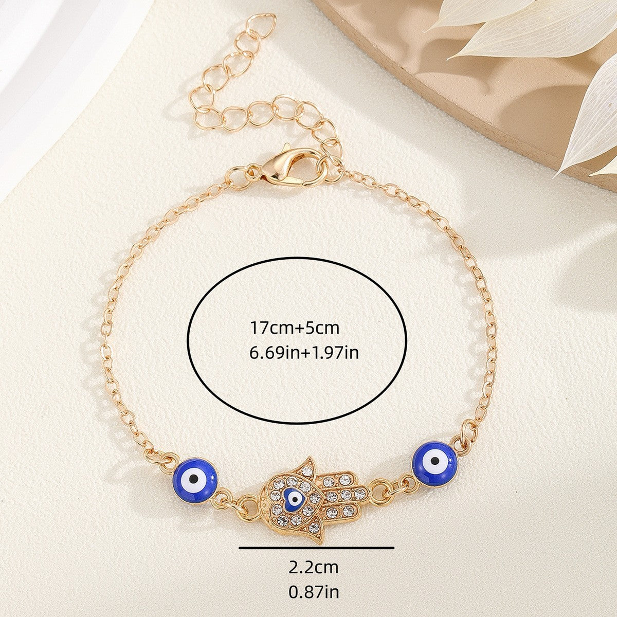 Dainty Rhinestone Hamsa & Evil Eye Bracelet