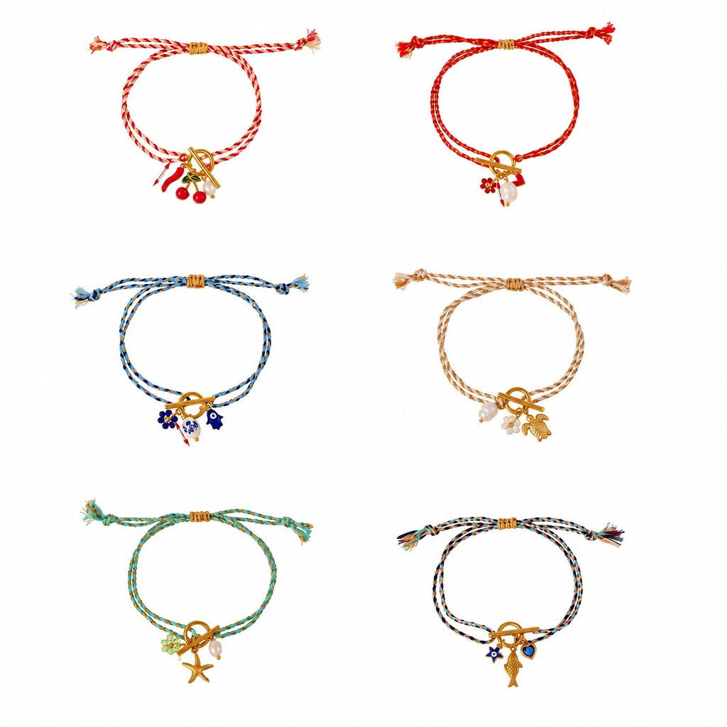 Boho Braided Charm Cord Bracelet Set