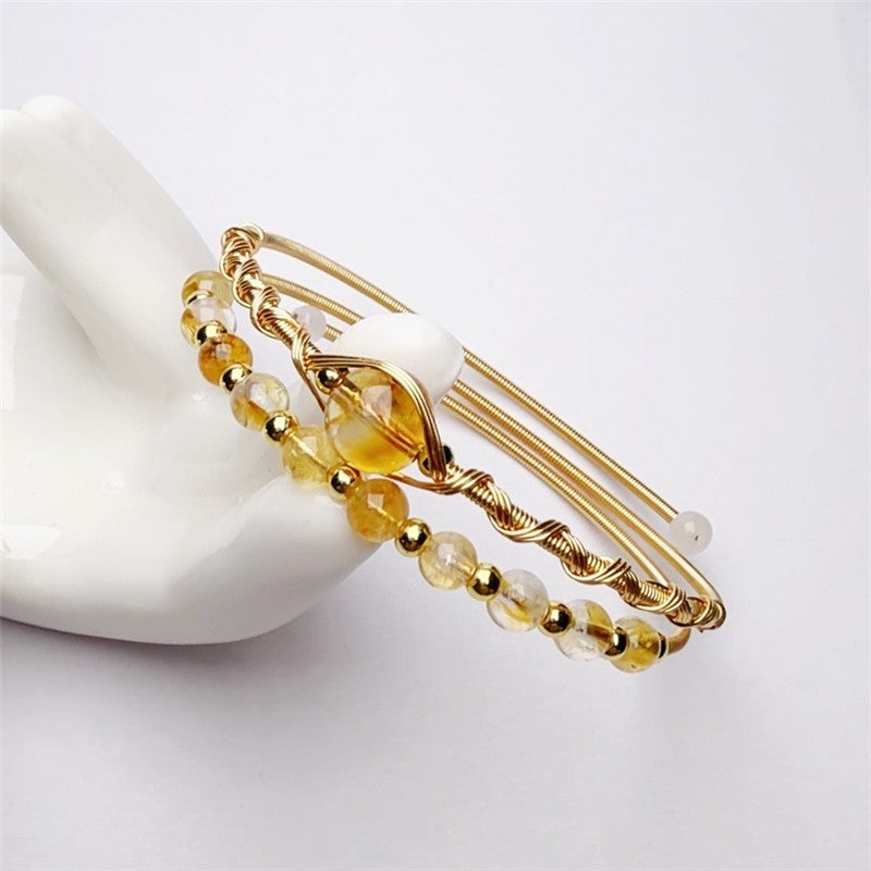 Boho Tiger Eye Wire Wrapped Cuff Bracelet