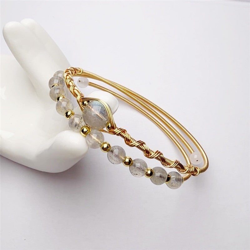 Boho Tiger Eye Wire Wrapped Cuff Bracelet