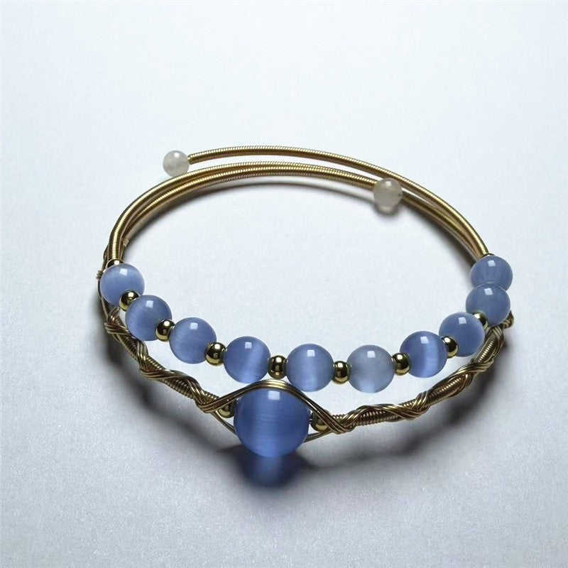 Boho Tiger Eye Wire Wrapped Cuff Bracelet