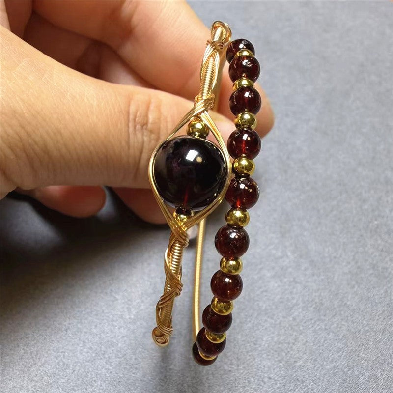 Boho Tiger Eye Wire Wrapped Cuff Bracelet