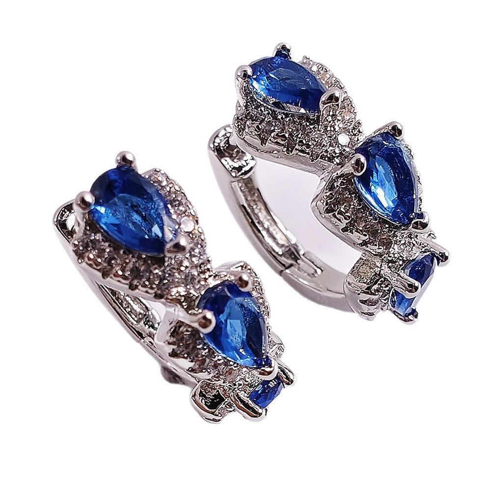 Classy Blue Teardrop Zirconia Huggie Earrings