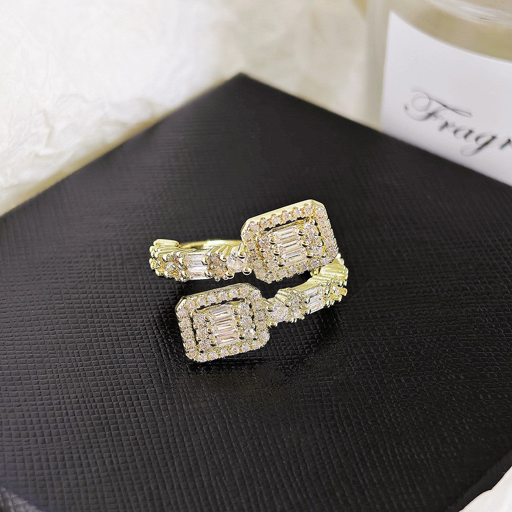 Classy Geometric Baguette Open Ring