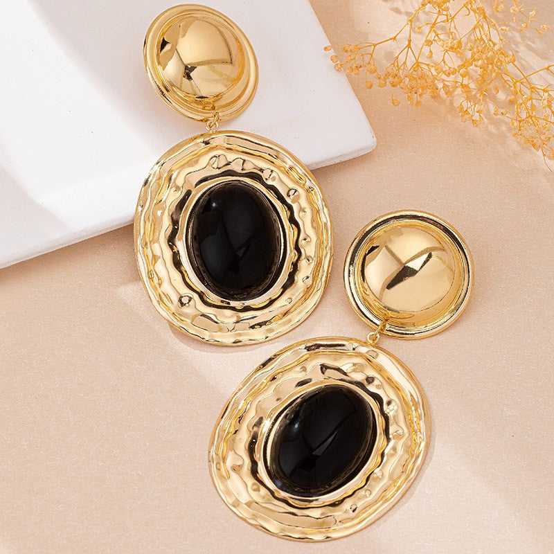 Classy Textured Oval Gem Drop Earrings