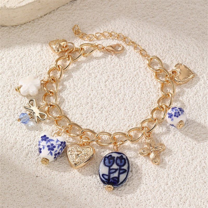 Dainty Blue Floral Ceramic Charm Necklace