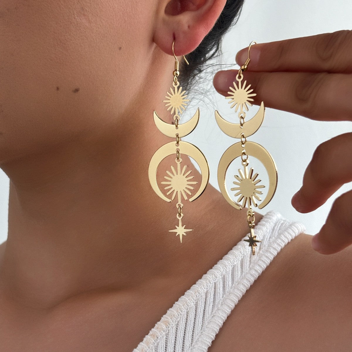 Boho Layered Sun Moon Star Earrings