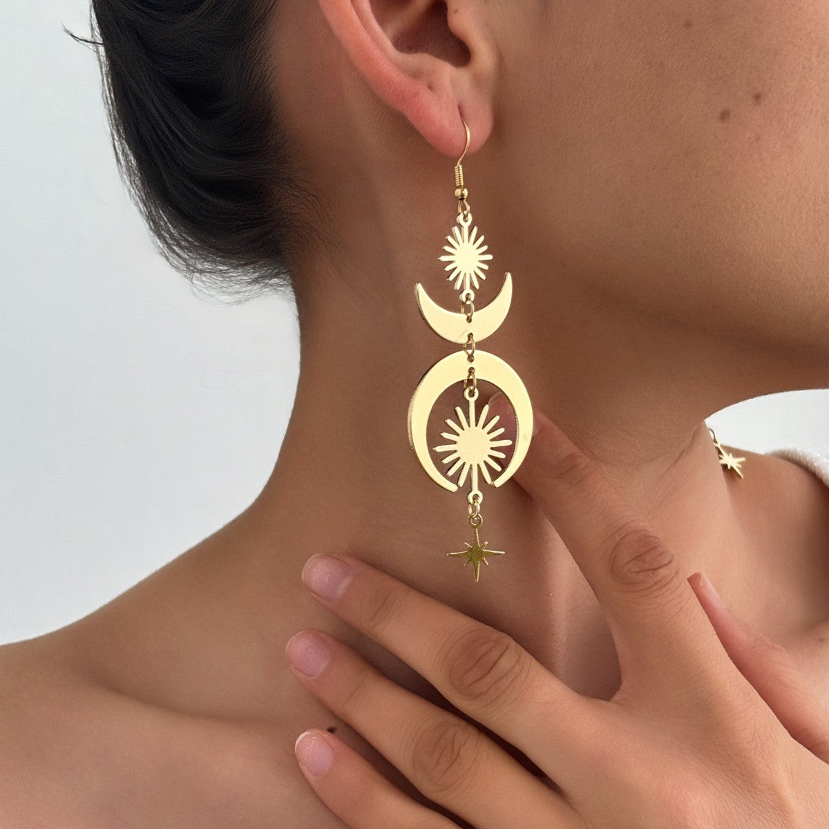 Boho Layered Sun Moon Star Earrings