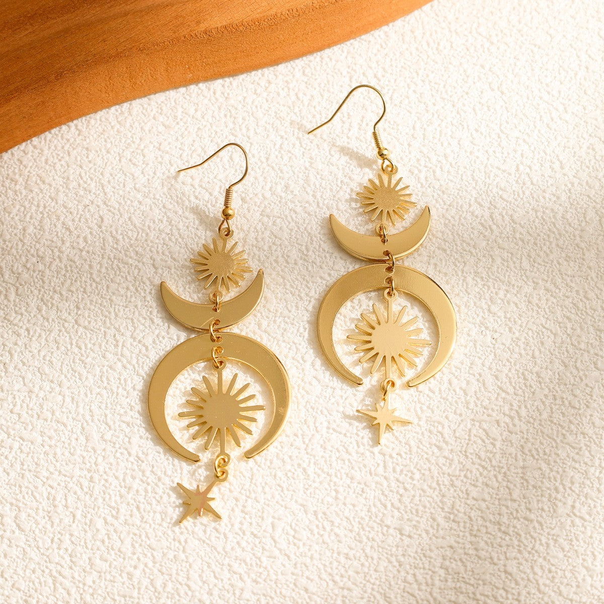 Boho Layered Sun Moon Star Earrings