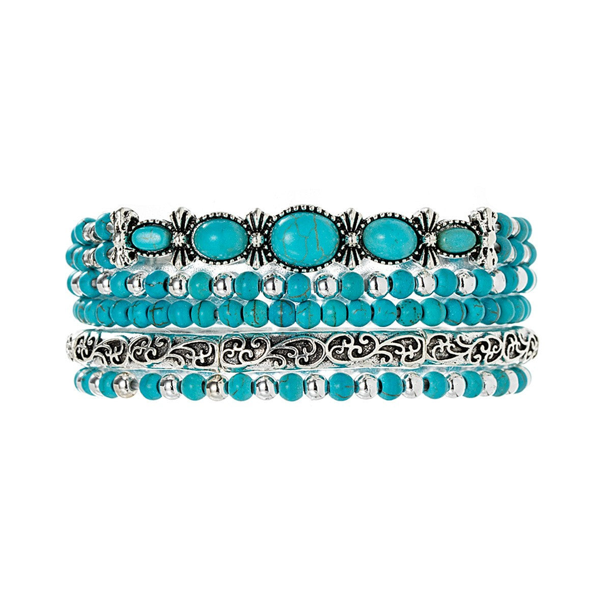 5pc Vintage Turquoise Beaded Bracelet Set