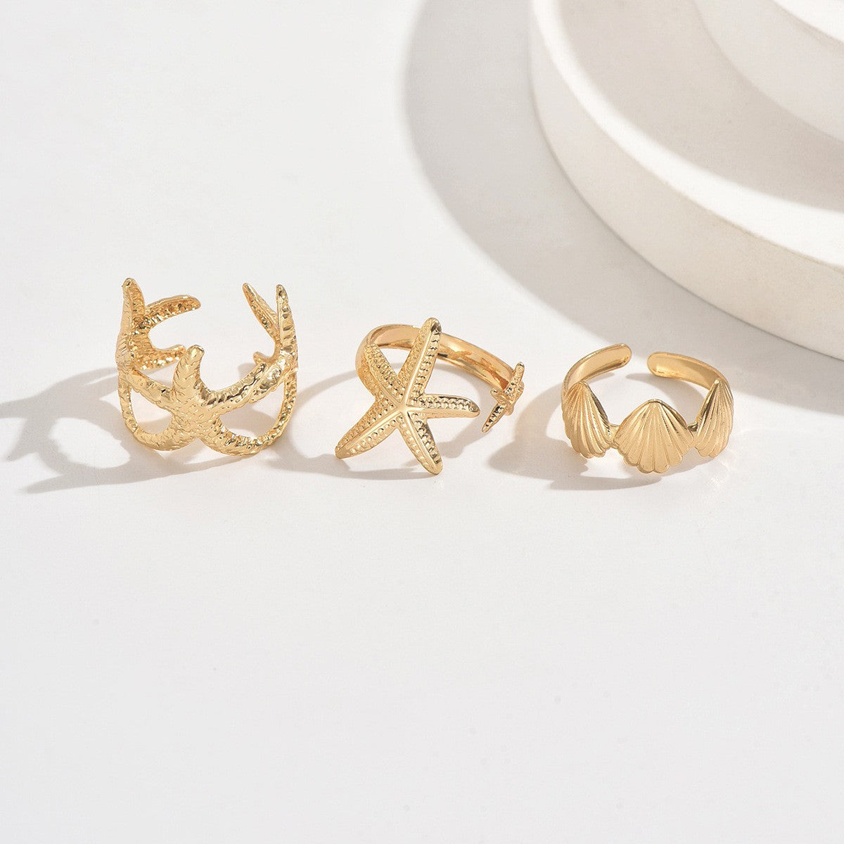 Boho Starfish & Shell Bangle and Ring Set